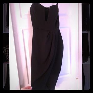 Black midi boohoo dress deep slit neckline